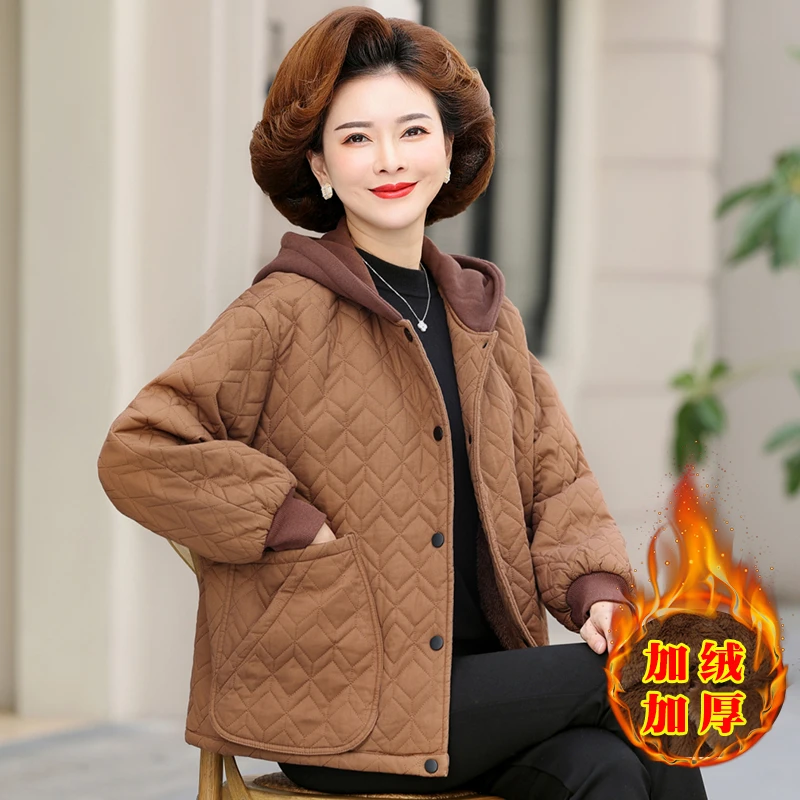 妈妈冬季秋冬装外套加绒短款棉衣中老年女加厚棉袄40岁50洋气上衣