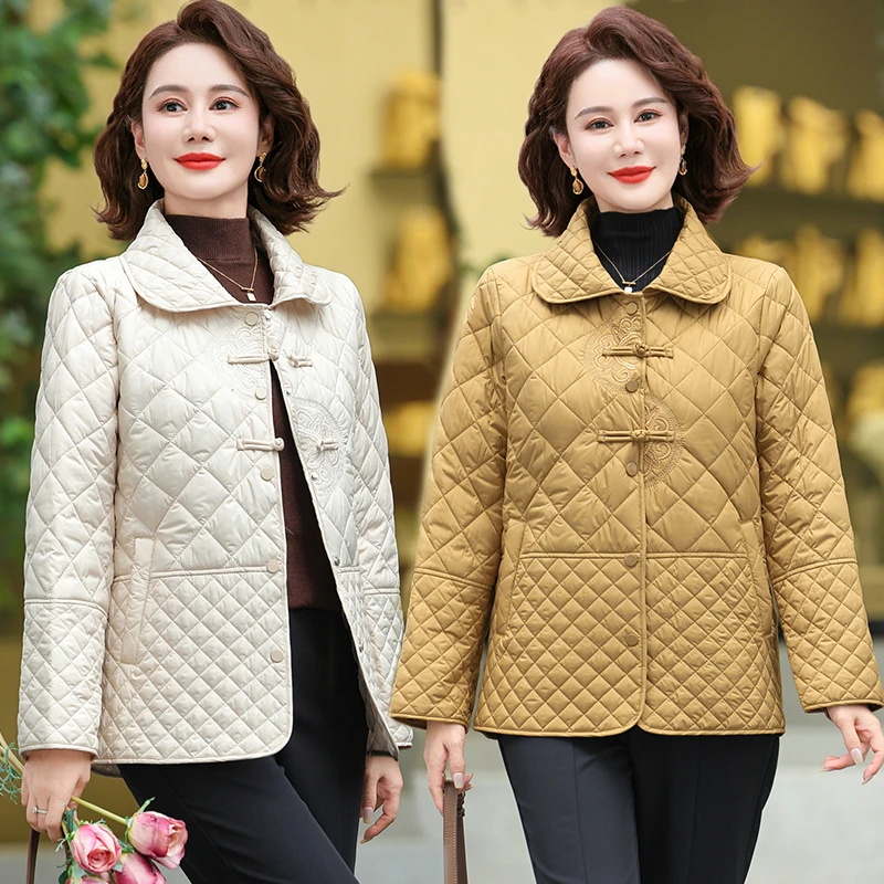 妈妈夹棉外套2024新款薄棉袄50岁妇女小棉衣中老年人加棉秋冬上衣