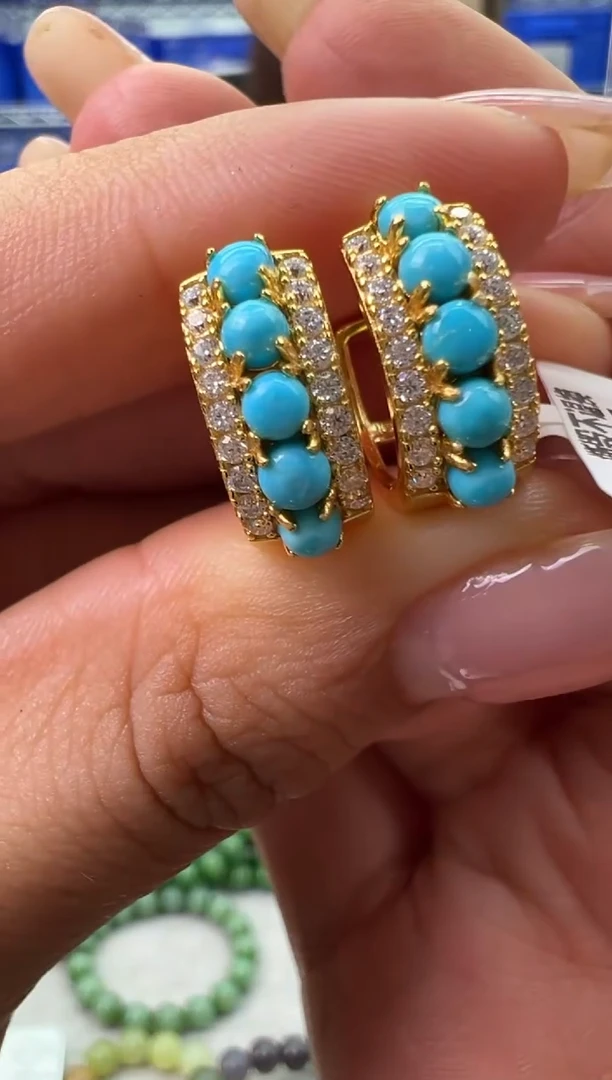 【闪购商品】绿松石耳饰银S925镶嵌537秒拍号