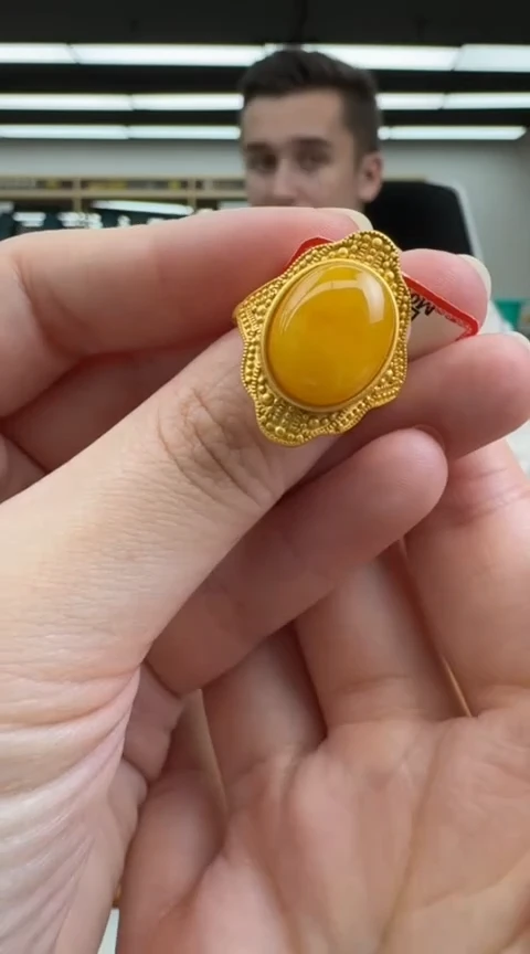 【闪购商品】琥珀戒指银S925镶嵌640秒拍号
