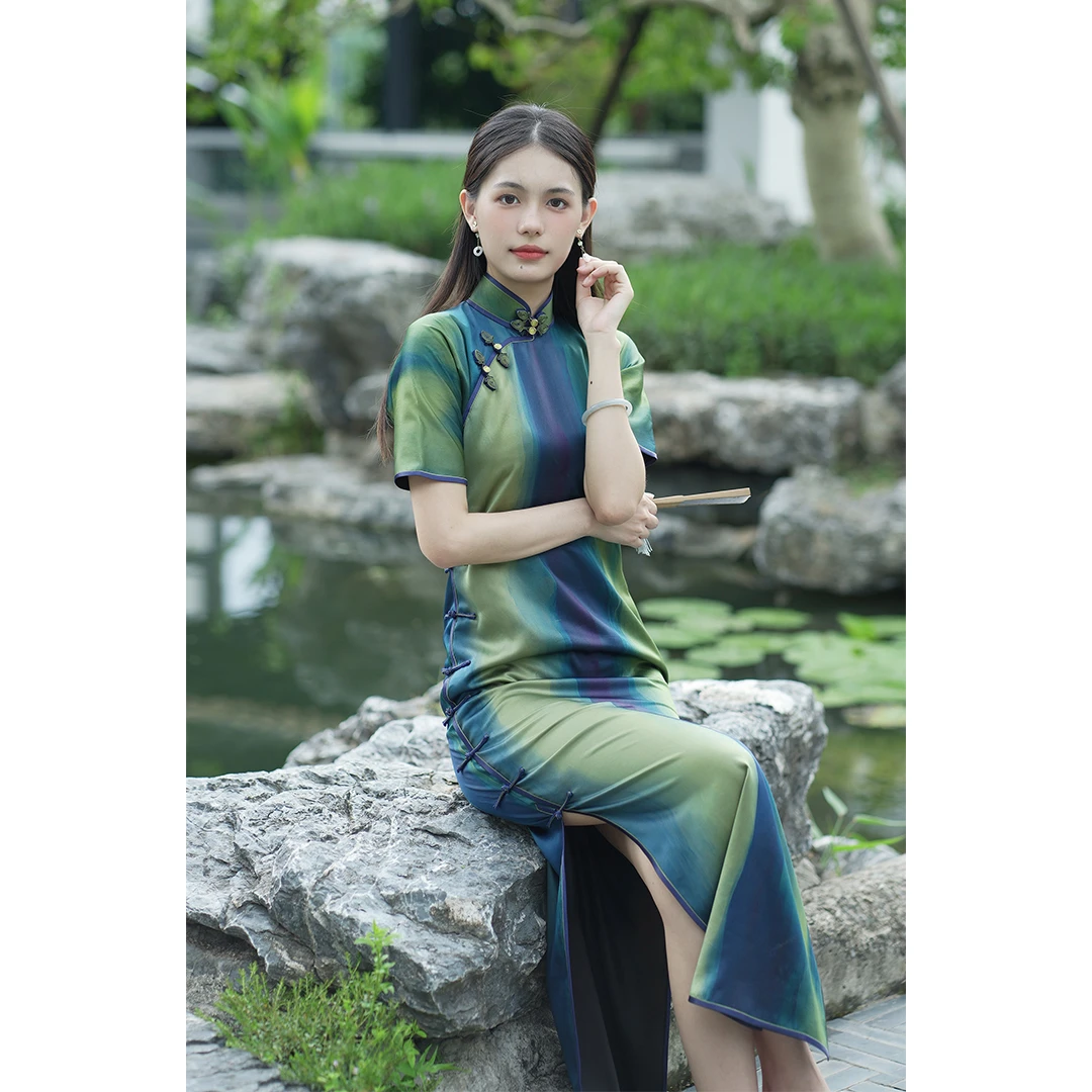 丘美【觅清】40姆米湖丝重锻香云纱高端无省修身日常手工古法旗袍