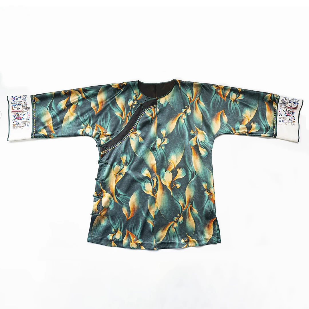 丘美【琉璃】复古中国风龟裂纹香云纱手推绣花长袖手工扦边外套