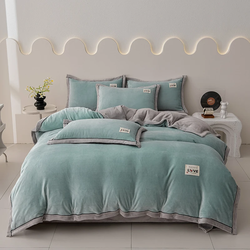 新款轻奢款高克重牛奶绒四件套 蓄热保暖加厚加密被套床品