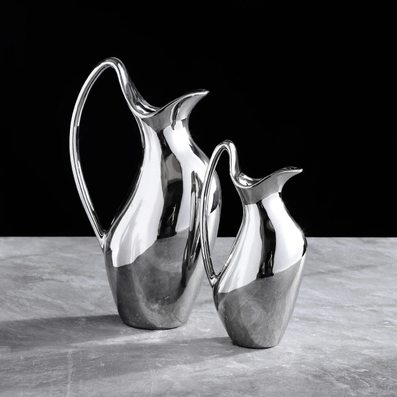 景德镇银色天鹅颈轻奢水培摆件艺术花瓶