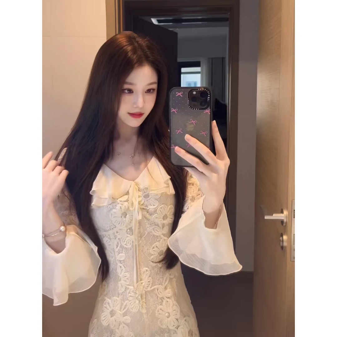 秋日浪漫显高显瘦鱼尾裙白月光甜美连衣裙入秋长裙白色裙子6208妍