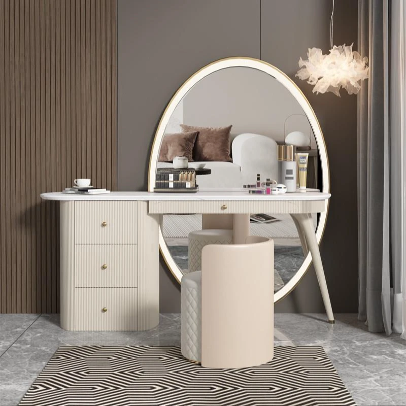 轻奢简约北欧意式梳妆台可移动化妆桌凳卧室全身镜收纳柜一体最新