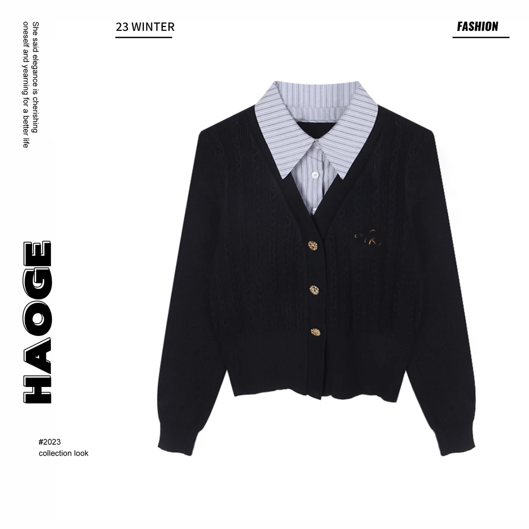 浩哥严选●匹诺曹FFQ3SY0057秋冬时尚气质学院风百搭设计感上衣