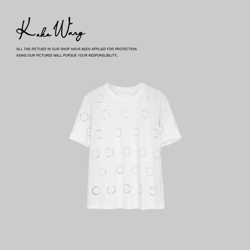 KOKOWANG 重工烫钻设计感别致百搭短袖T恤 230684G10T41
