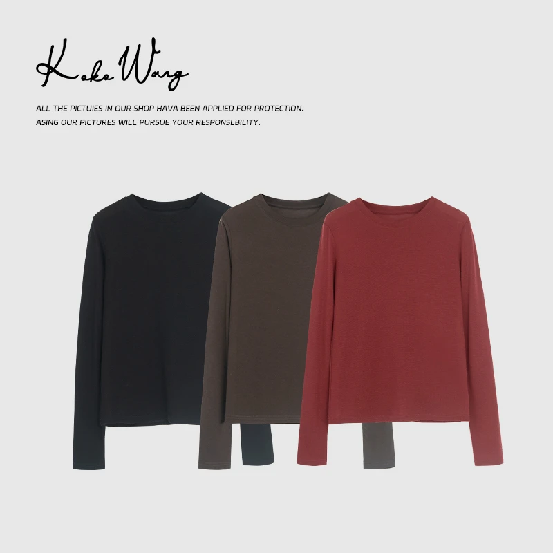 KOKO WANG 天丝羊毛混纺净版显瘦休闲百搭长袖T恤243574H04Z01