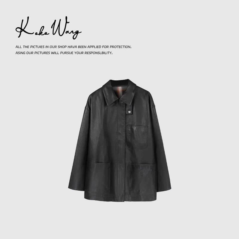 KOKO WANG简约气质羔羊皮外套通勤百搭皮衣女外套254584H08W47