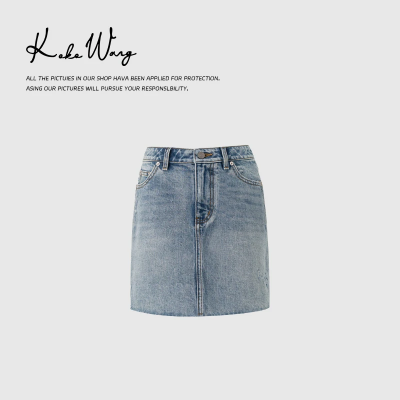 KOKO WANG夏季潮流时尚水洗毛边牛仔显瘦半身裙162384C23Q41