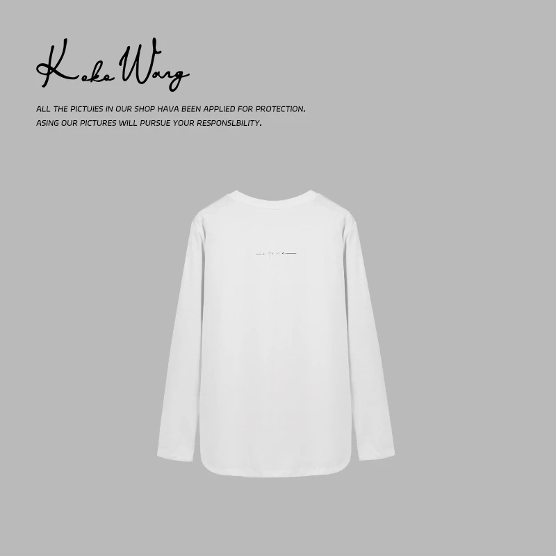 KOKO WANG早秋极简休闲显瘦后字母圆领长袖百搭T恤241264H03T41