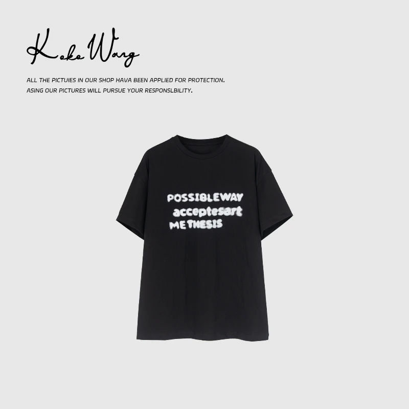KOKOWANG夏季字母印花宽松休闲显瘦圆领短袖T恤181534D26Q41-1
