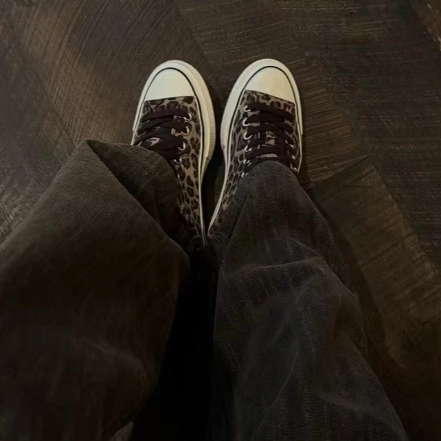 KOKO WANG 复古低帮系带时尚舒适豹纹真皮休闲鞋221474G09X08