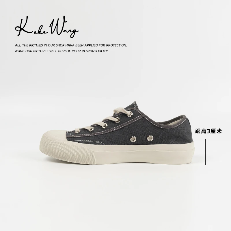 KOKOWANG 撞色明线舒适系带百搭圆头帆布休闲鞋051474E30X01