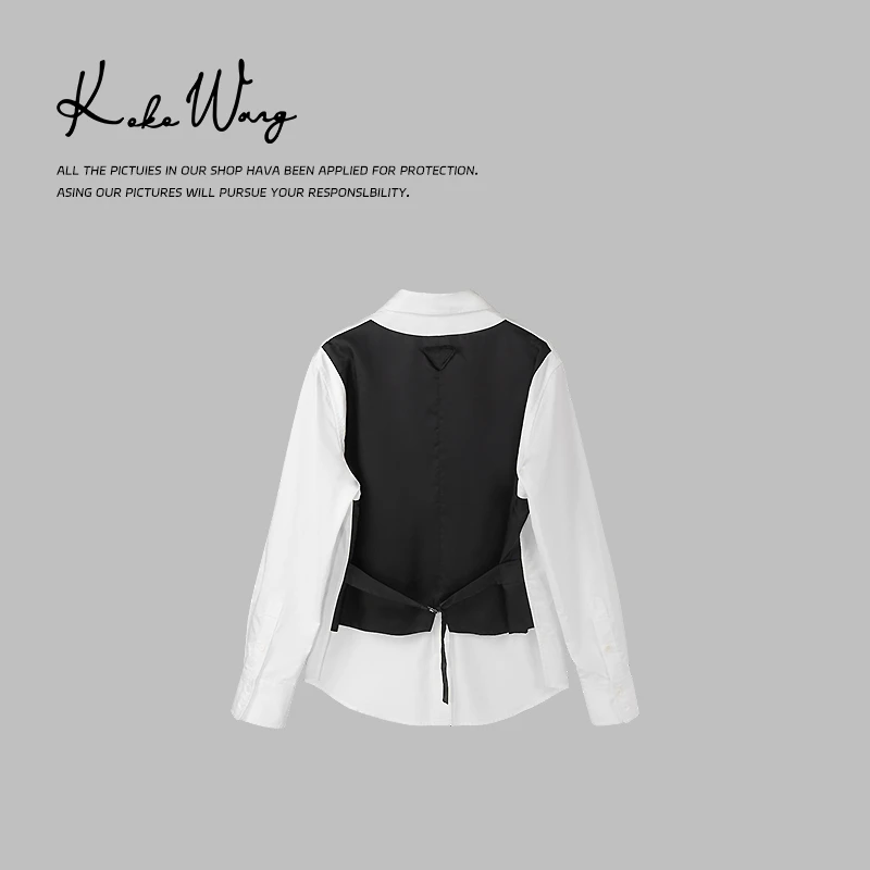 KOKO WANG开业同款冰霸假两件AB面拼接马夹百搭衬衫 230684G24W41