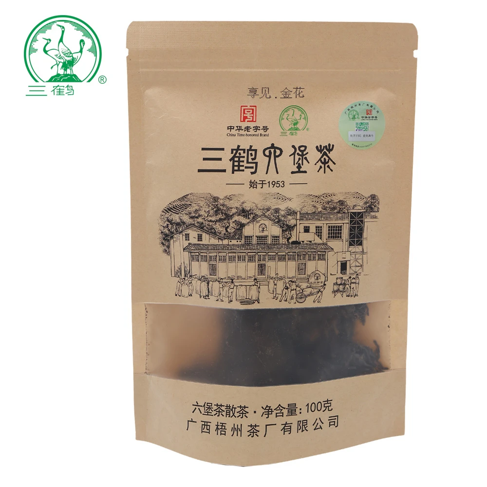 100克/袋【享见金花】三鹤六堡茶2021年特级广西梧州茶厂有限公司