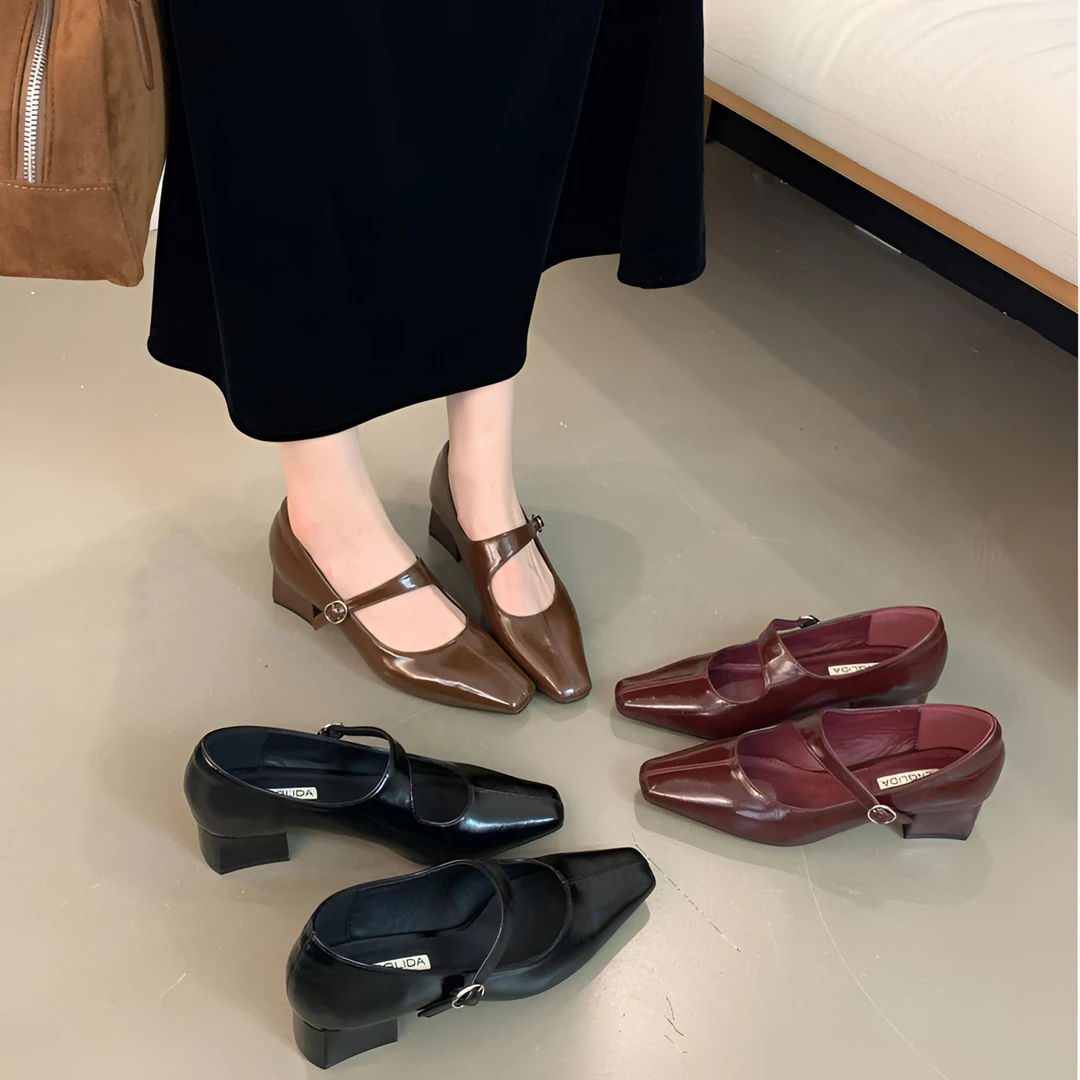 时尚高级感小众不规则设计感软皮百搭粗跟高跟鞋单鞋 739-10