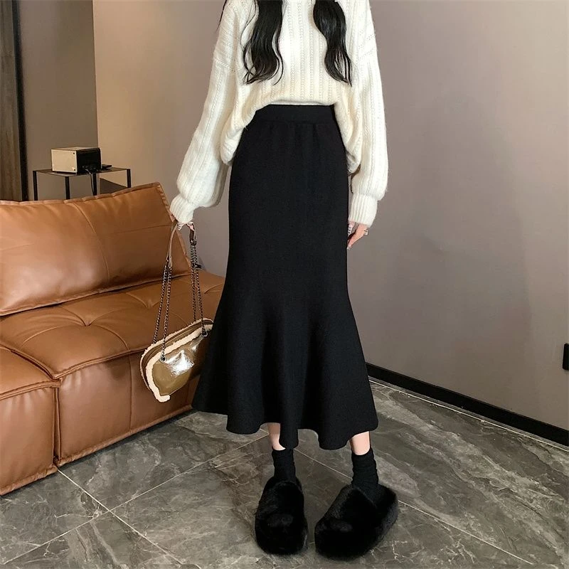 高腰黑色半身裙鱼尾裙秋冬季女小个子修身包臀裙显瘦百搭长款裙子