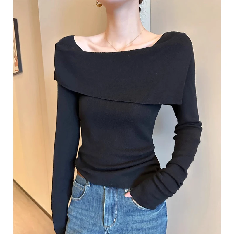 辣妹秋冬感一字肩针织衫女2024爆款温柔修身显瘦百搭气质针织上衣