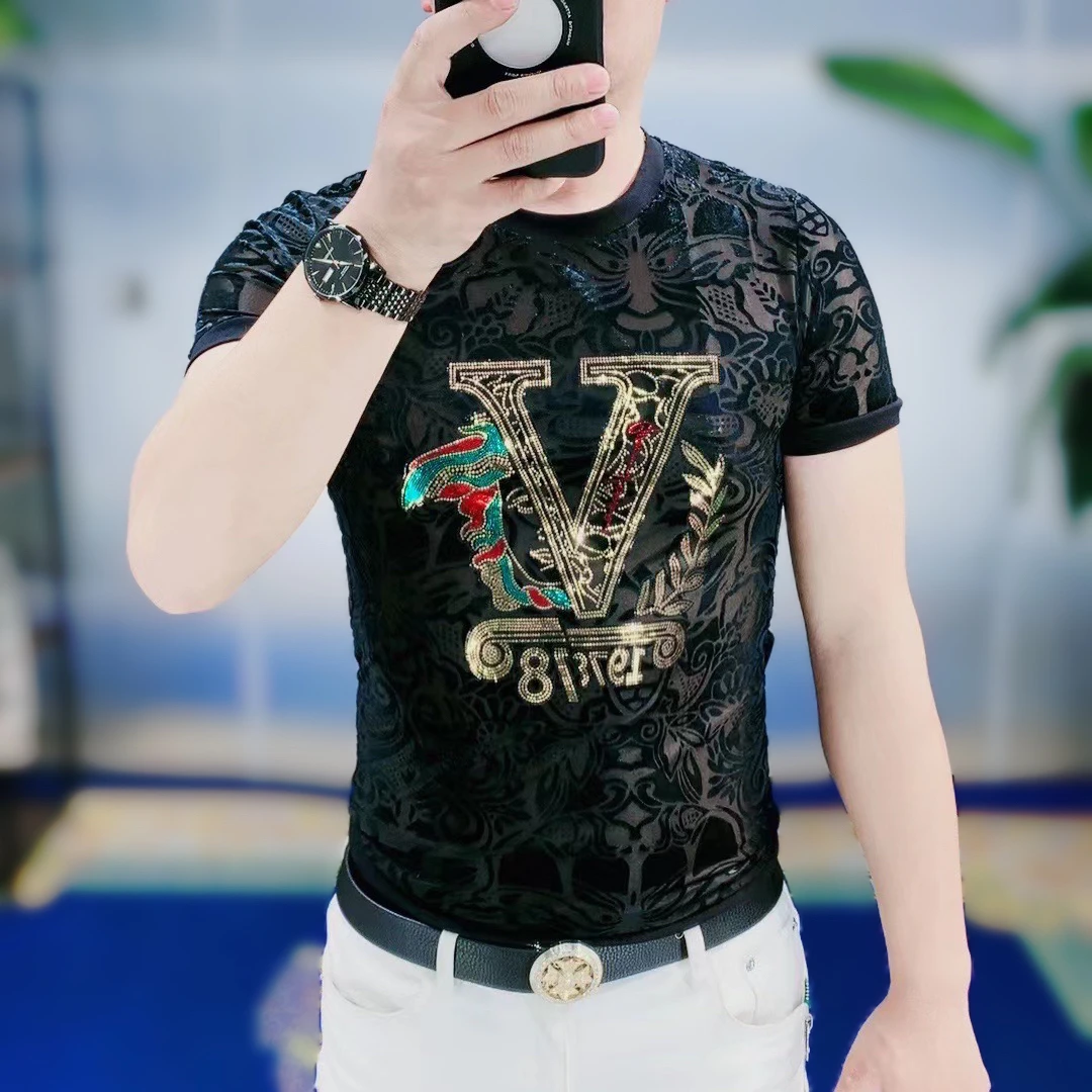 男士春夏新款时尚潮流百搭圆领韩版短袖T恤网红个性