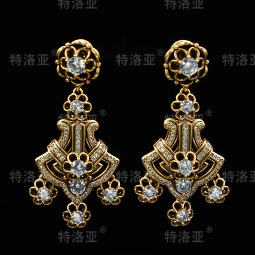 特洛亚 铜合金合成锆石耳饰 复古气质轻奢精致中古 YD1224