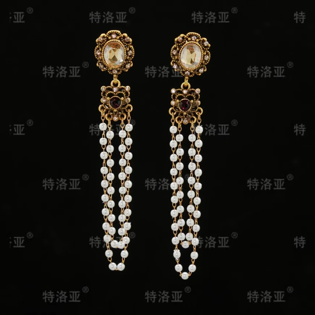 特洛亚 铜合金合成锆石耳饰 手工时尚法式轻奢小众耳饰项链 ES105