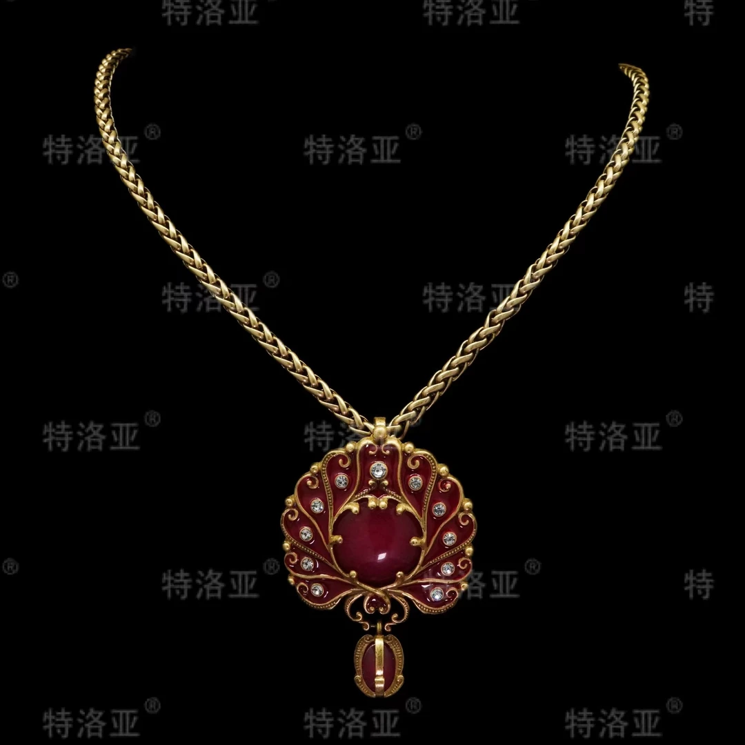 特洛亚 铜合金合成锆石吊坠 吊坠饰品中古时尚坠链宫廷风 GD085