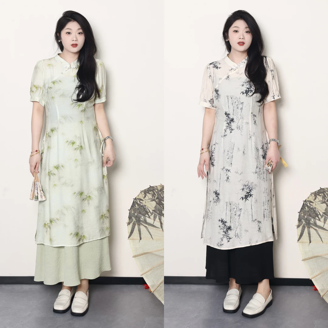 QC李潇洒【清平调】微胖大码女改良旗袍连衣裙+半裙套装ZY404Q65/