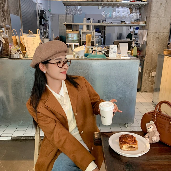 现货李潇洒微胖mm大码美拉德廓形西装外套女秋季美式复古宽松西服