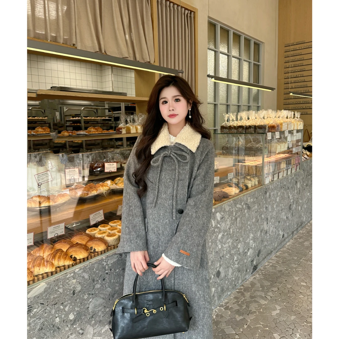 现货李潇洒【雾凇大衣】微胖大码秋冬可拆卸毛领廓形毛呢外套