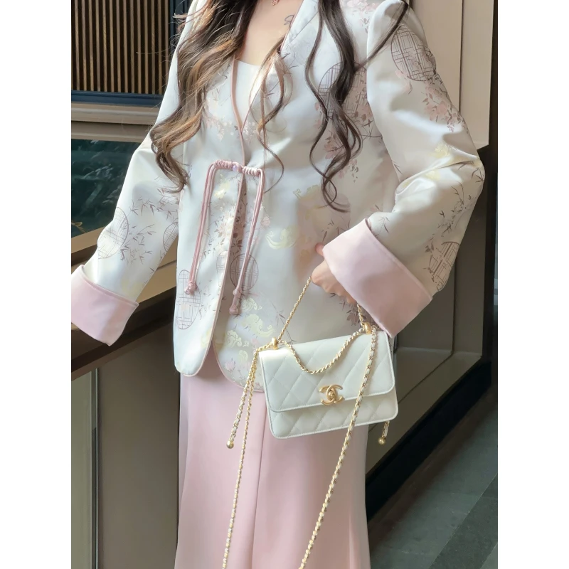 QC李潇洒妞妞【梦华录】微胖大码春织锦缎温柔新中式盘扣国风上衣