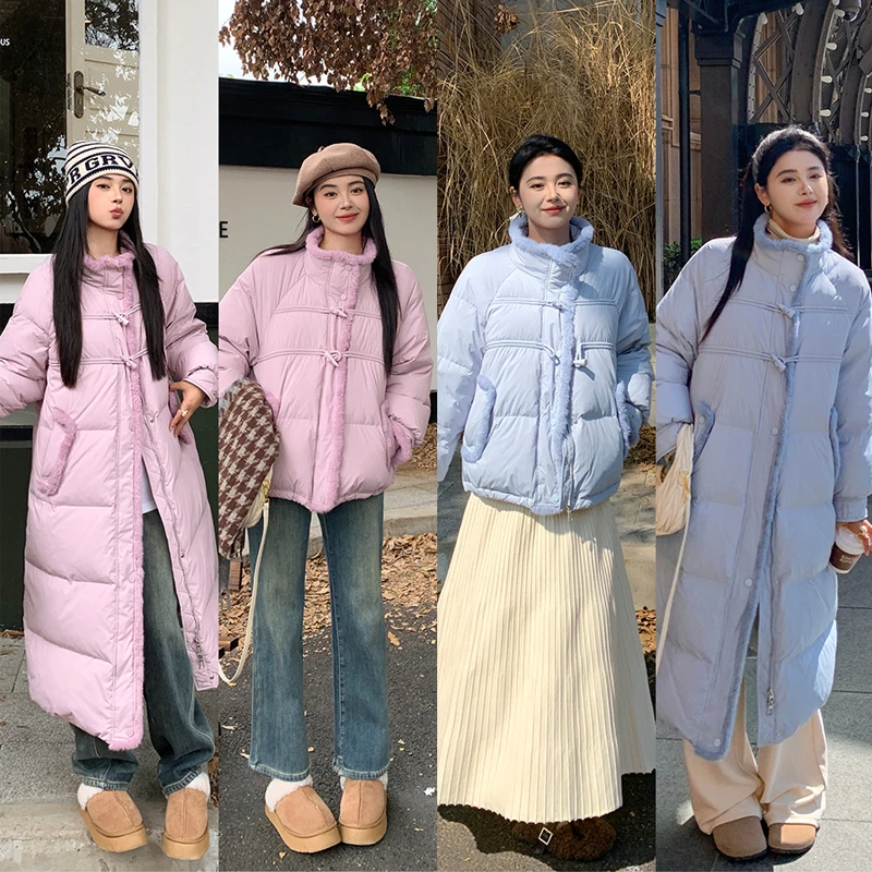 QC李潇洒【暖暖欧包】微胖大码冬季双版本牛角扣长短款羽绒服