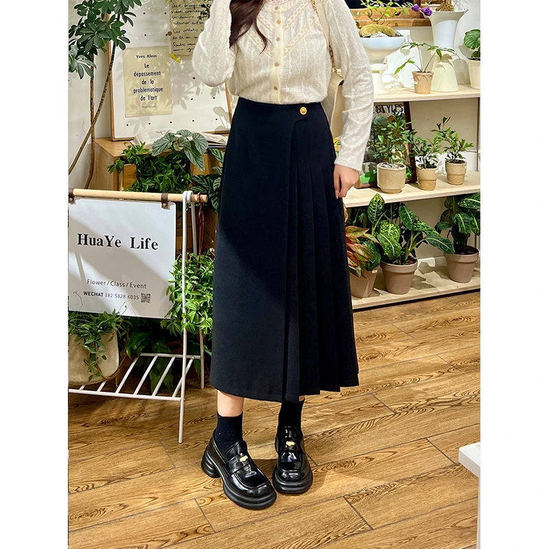 现货李潇洒【气质宣言2.0】微胖大码女秋冬不对称压褶厚款半身裙