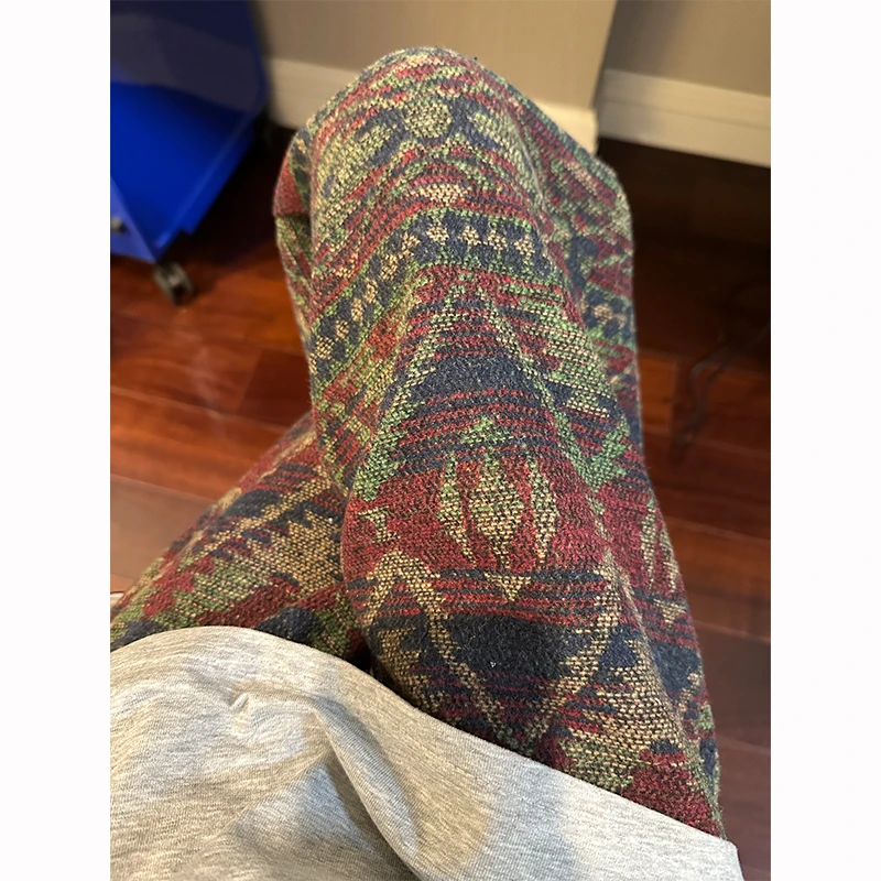 国潮提花民族风裤子男女秋冬款直筒针织阔腿裤设计感小众休闲长裤