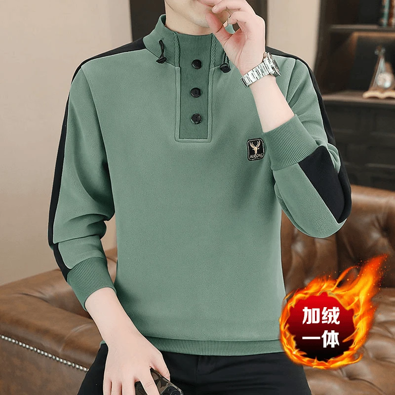 冬季男士奥粒绒立领加绒加厚款刺绣卫衣潮牌痞帅气打底衫保暖衣服