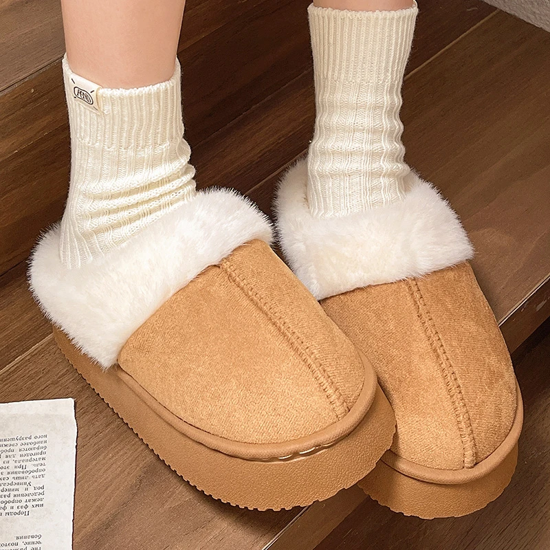 秋冬季新款毛毛半拖厚底外穿防滑居家舒适女棉拖鞋