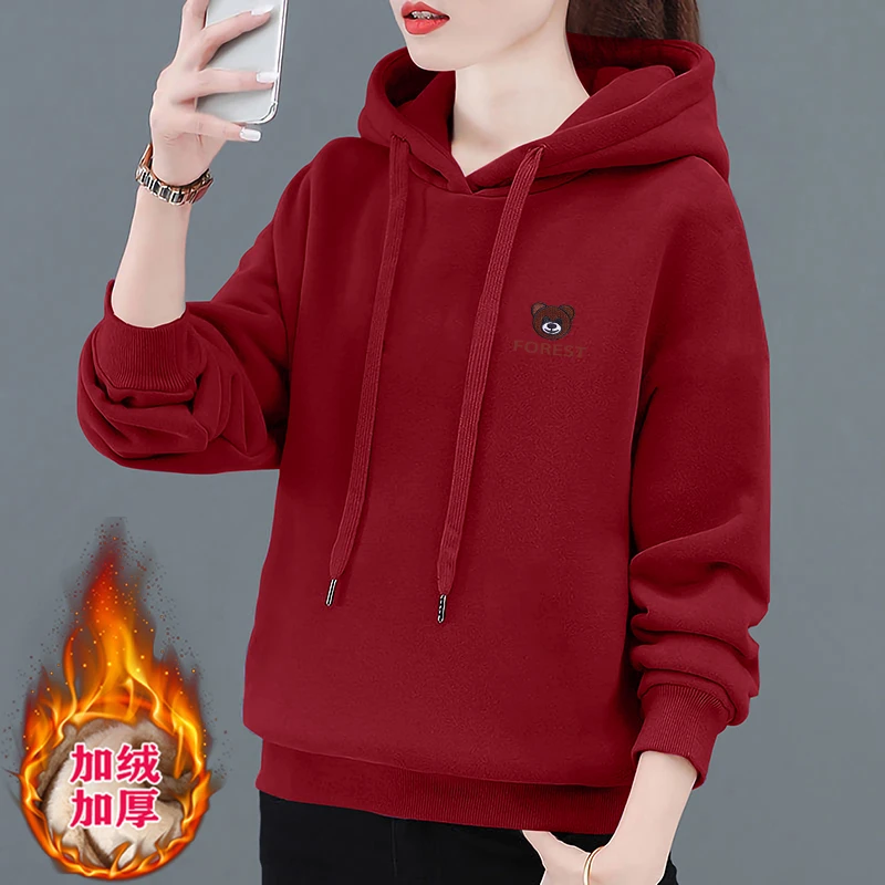女士卫衣春秋季新款连帽宽松中年女装妈妈秋冬加绒加厚休闲上衣潮