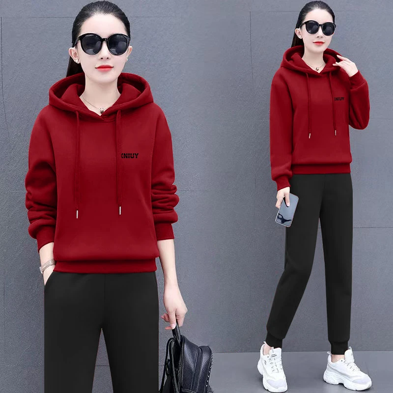 时尚洋气运动服套装女春秋中年妈妈减龄加绒加厚卫衣休闲两件套冬