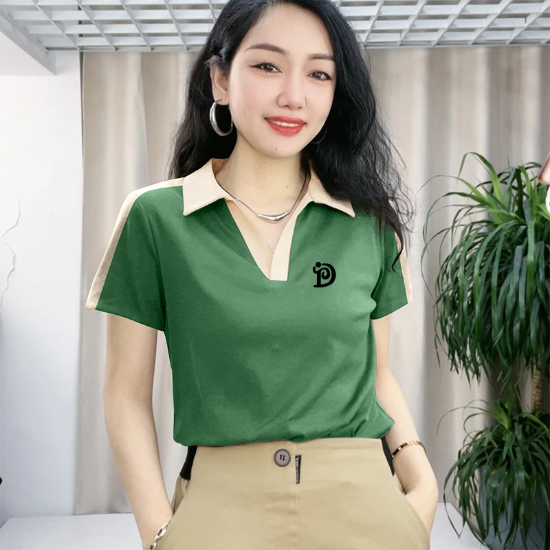 2025年新款中年妈妈减龄女装休闲短袖T恤女夏POLO领显瘦修身上衣