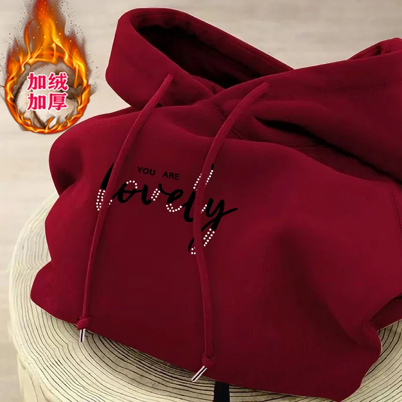字母印花连帽卫衣外套女春秋冬季加绒加厚韩版宽松短款小个子上衣