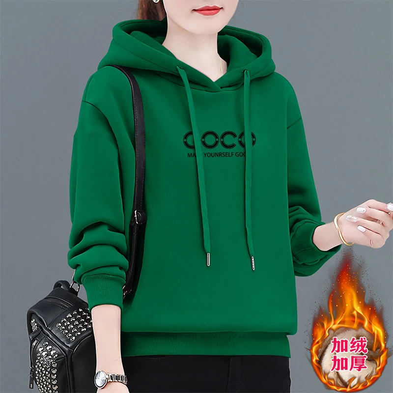 连帽卫衣女士冬季加绒加厚新款中年妈妈休闲外套洋气减龄上衣春秋