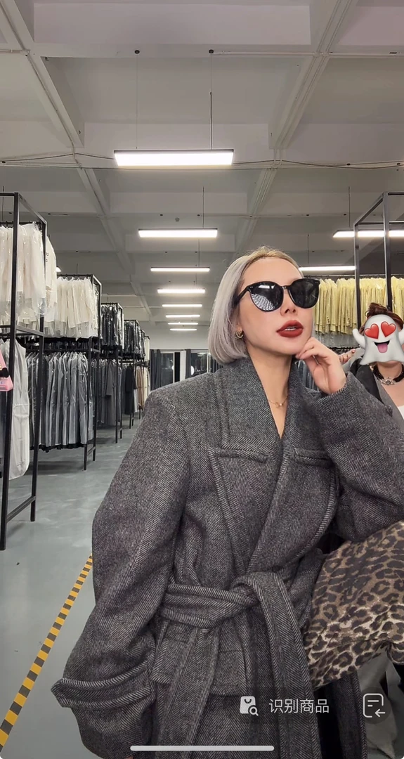 COCOWANG」冬日摩洛哥」绵羊毛系带大衣冬季双面灰色