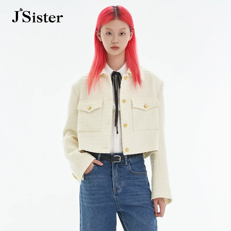 jsister秋季新款外套 JS女装时尚复古通勤风米白小香风