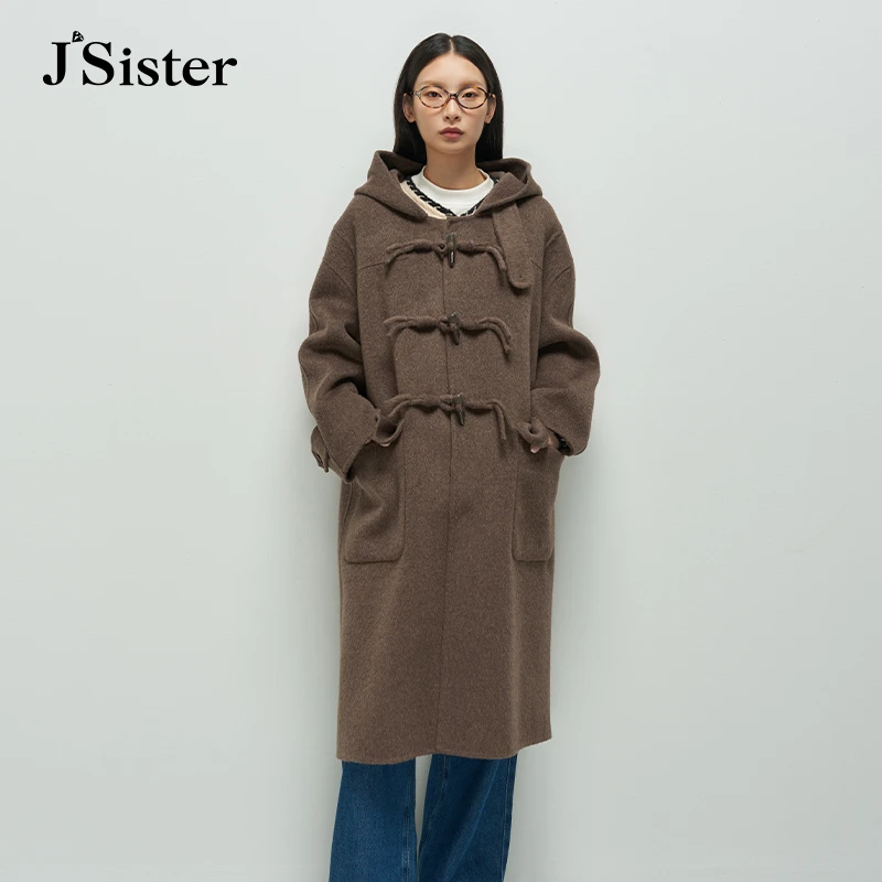 jsister冬季新款毛呢外套 JS女装时尚气质百搭中长款大衣