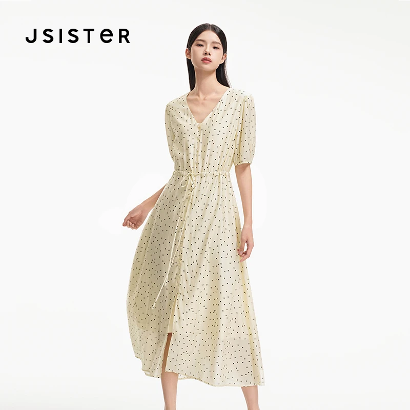 jsister夏季新品连衣裙 JS女装时尚气质显瘦设计感泡泡袖