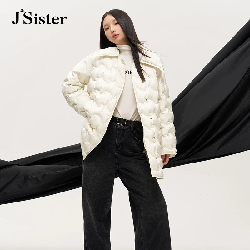 jsister冬季新款羽绒服 JS女装时尚简约设计感纹理感通勤风