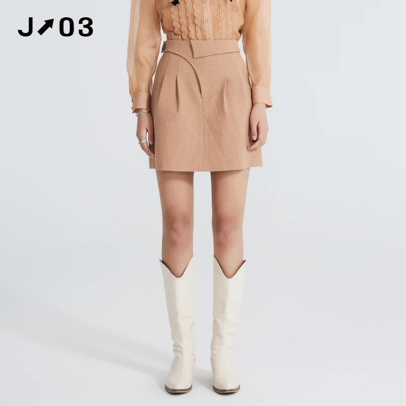 J03女装 春季新款半身裙 时尚气质高腰拼接褶皱休闲