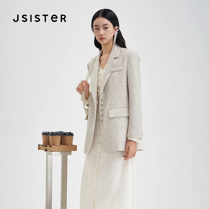 jsister秋季新款西装 JS女装时尚百搭中长款外套