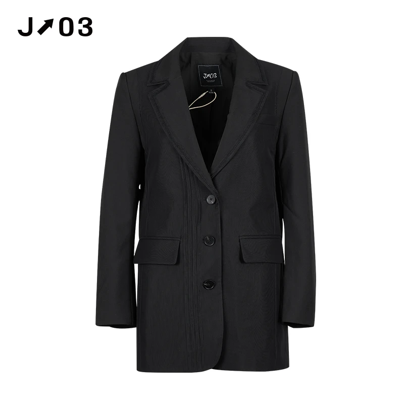 J03女装 秋季新款外套 黑色中长款OL休闲通勤风